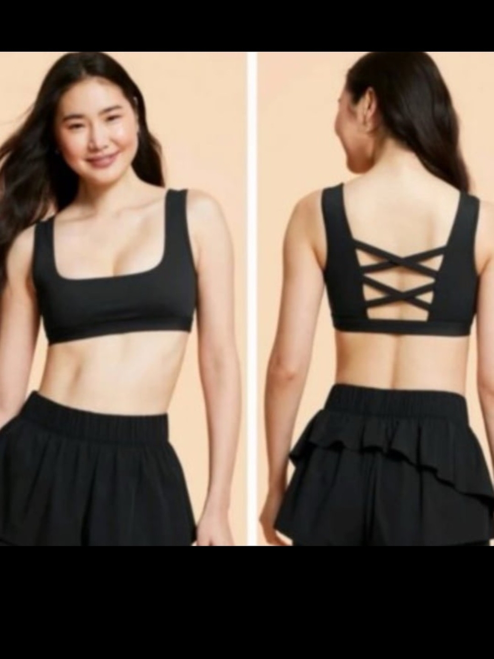 Black Crisscross Back Sports Bralette - Women Tops